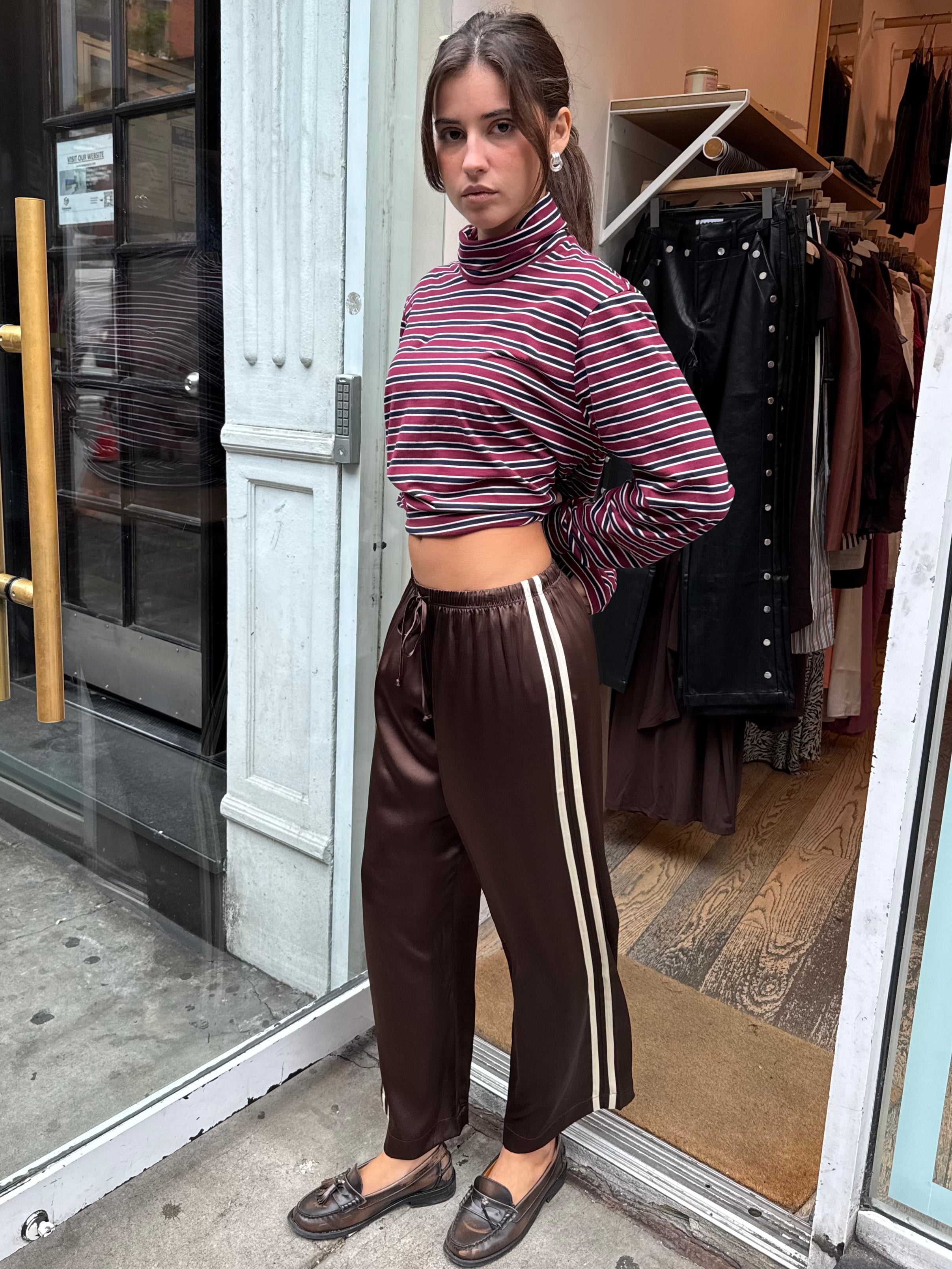The Silk Stripe Crop Pant in Espresso