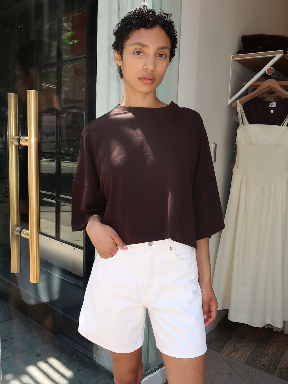 Crop Cape Tee in Chocolate