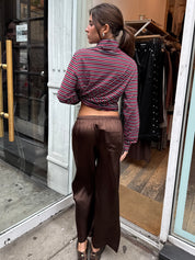 The Silk Stripe Crop Pant in Espresso