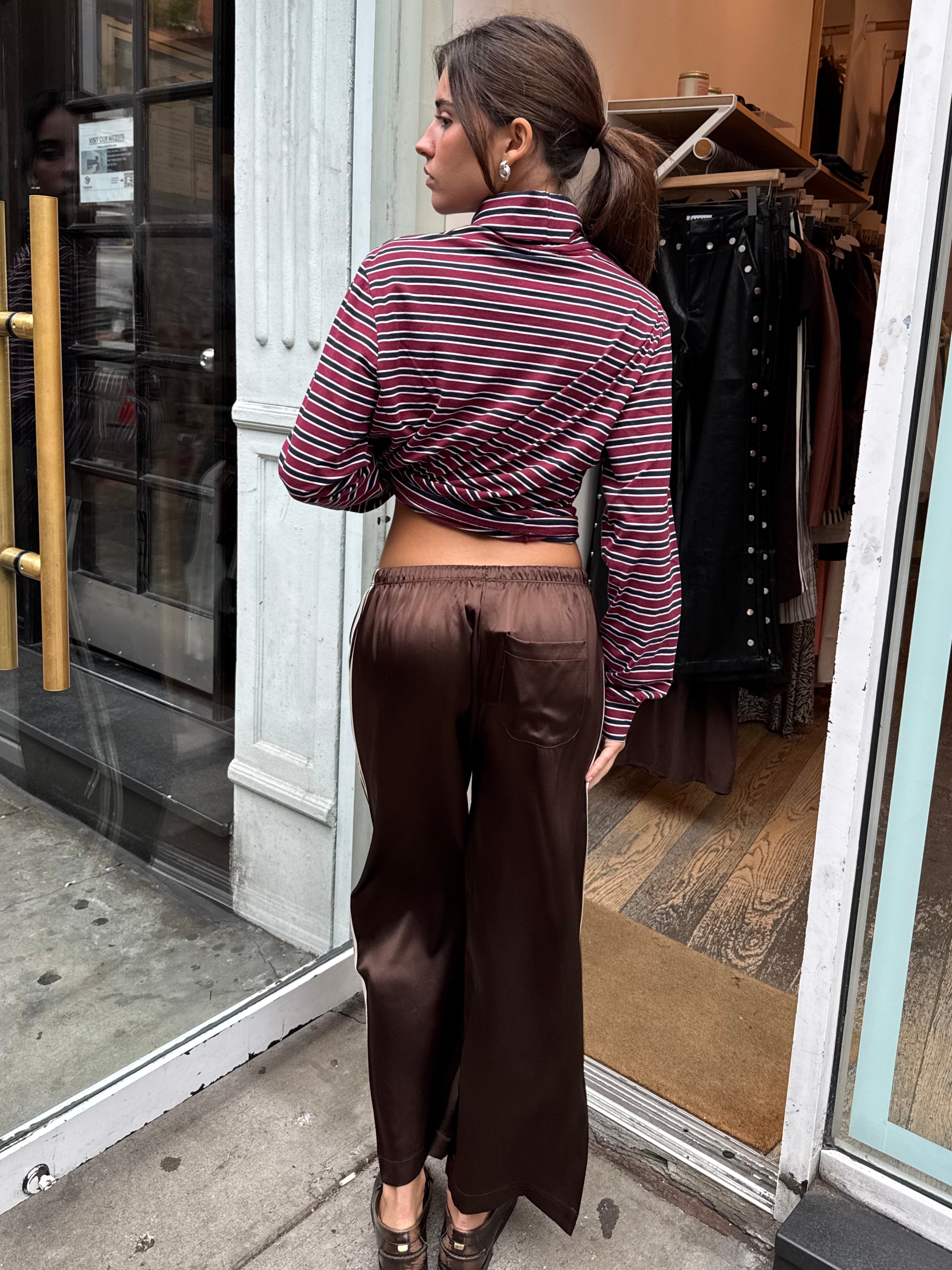 The Silk Stripe Crop Pant in Espresso