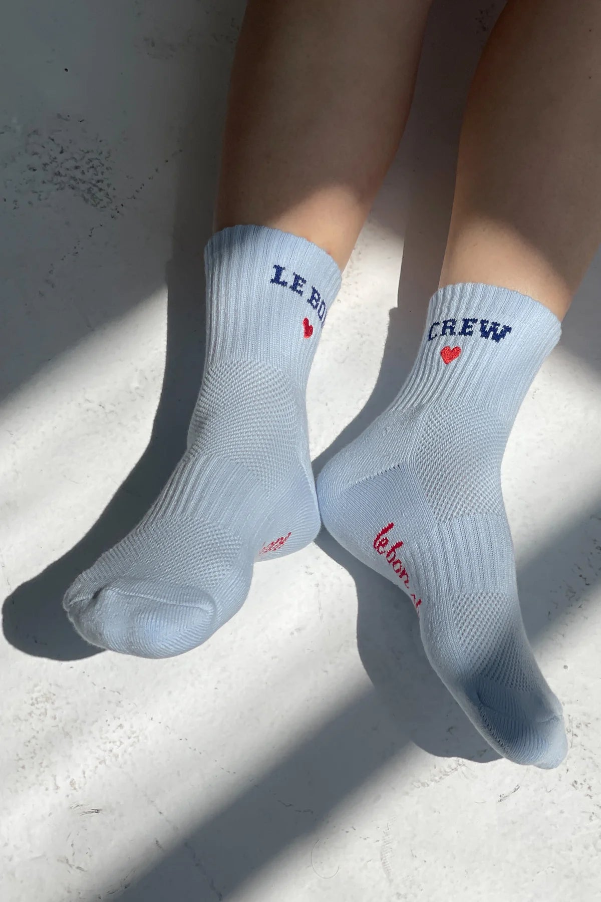 Embroidered Crew Socks in Sky Blue