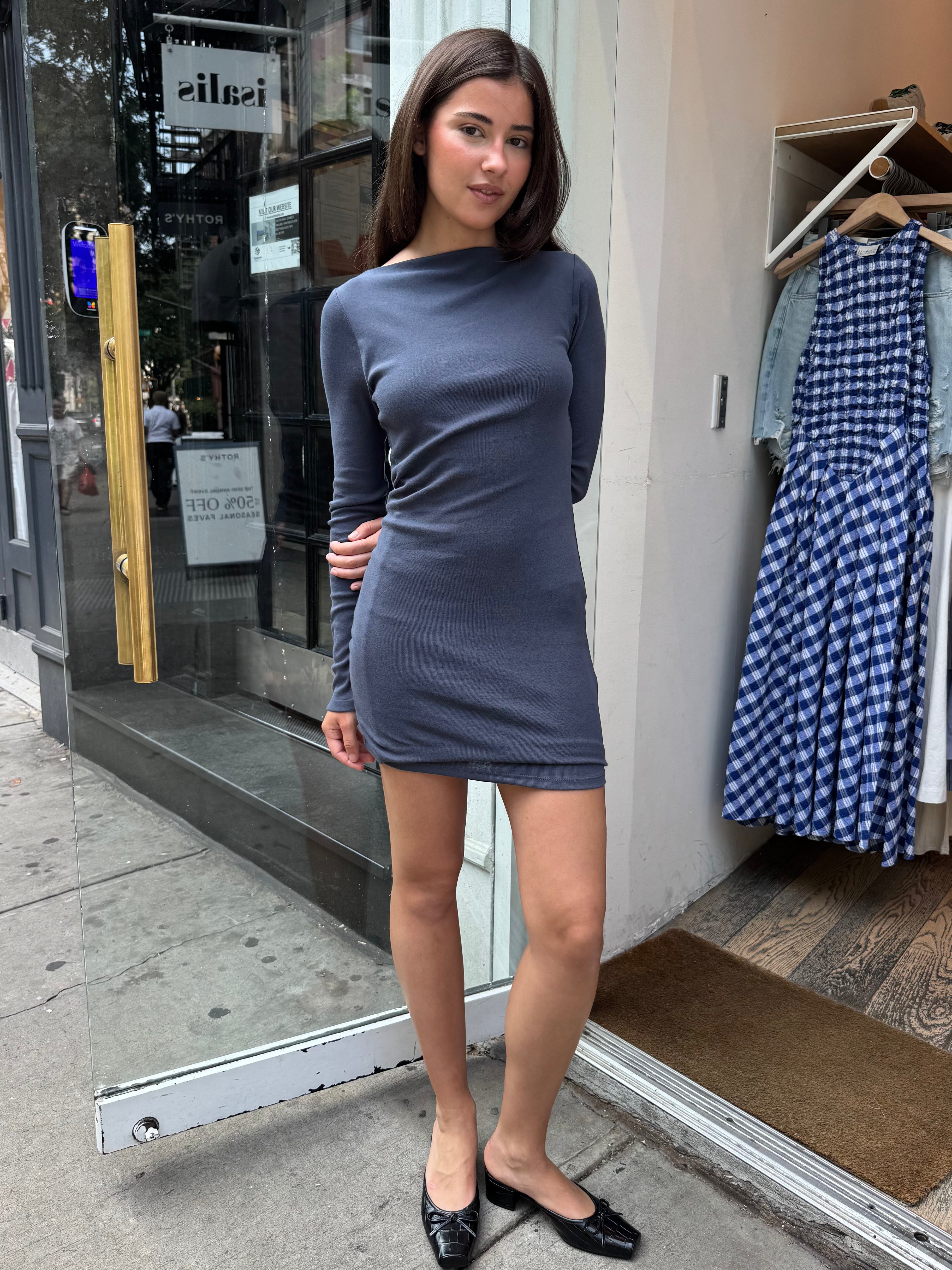 Organic Cotton Bateau Dress in Storm