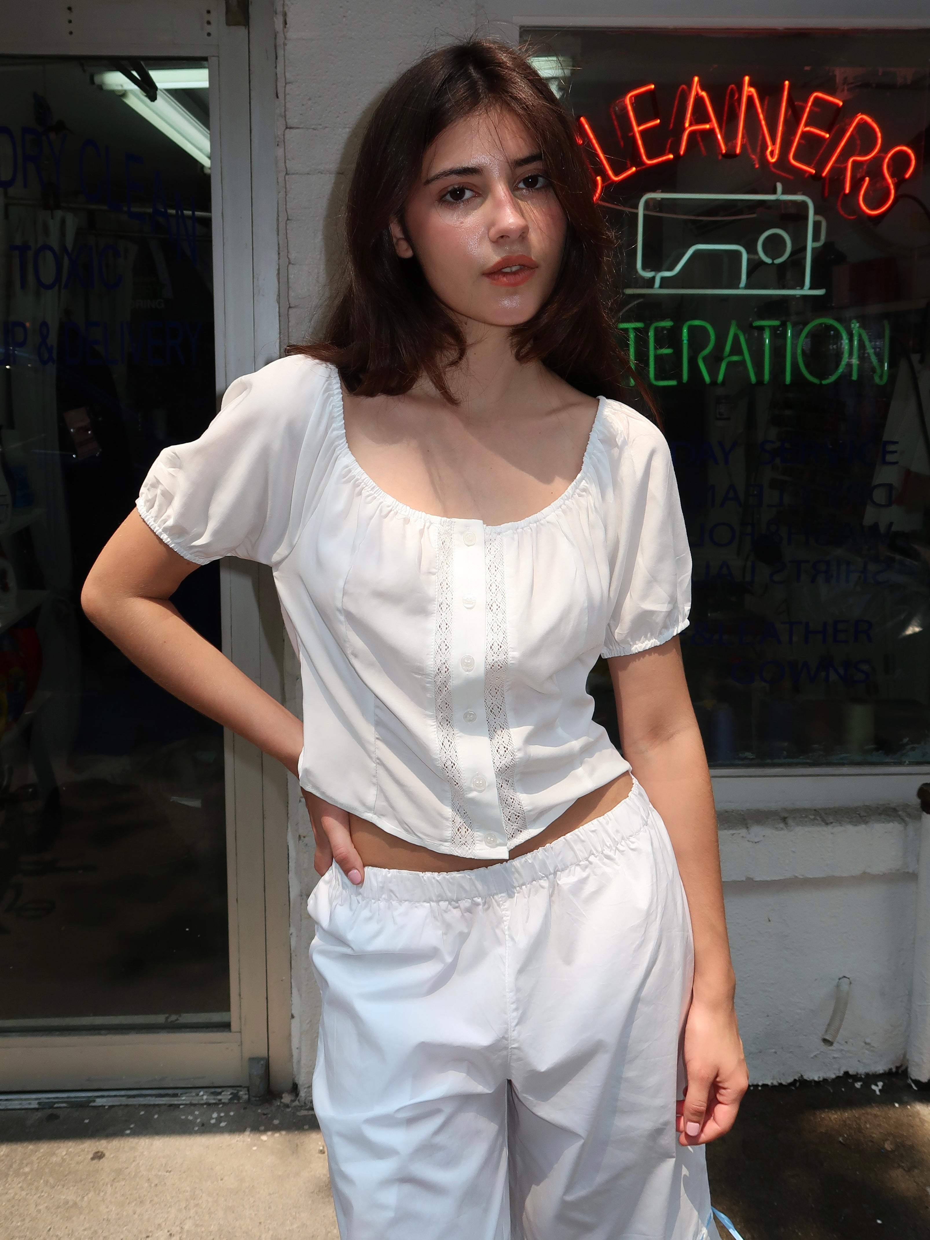 Lilo Button Down Blouse in Milk