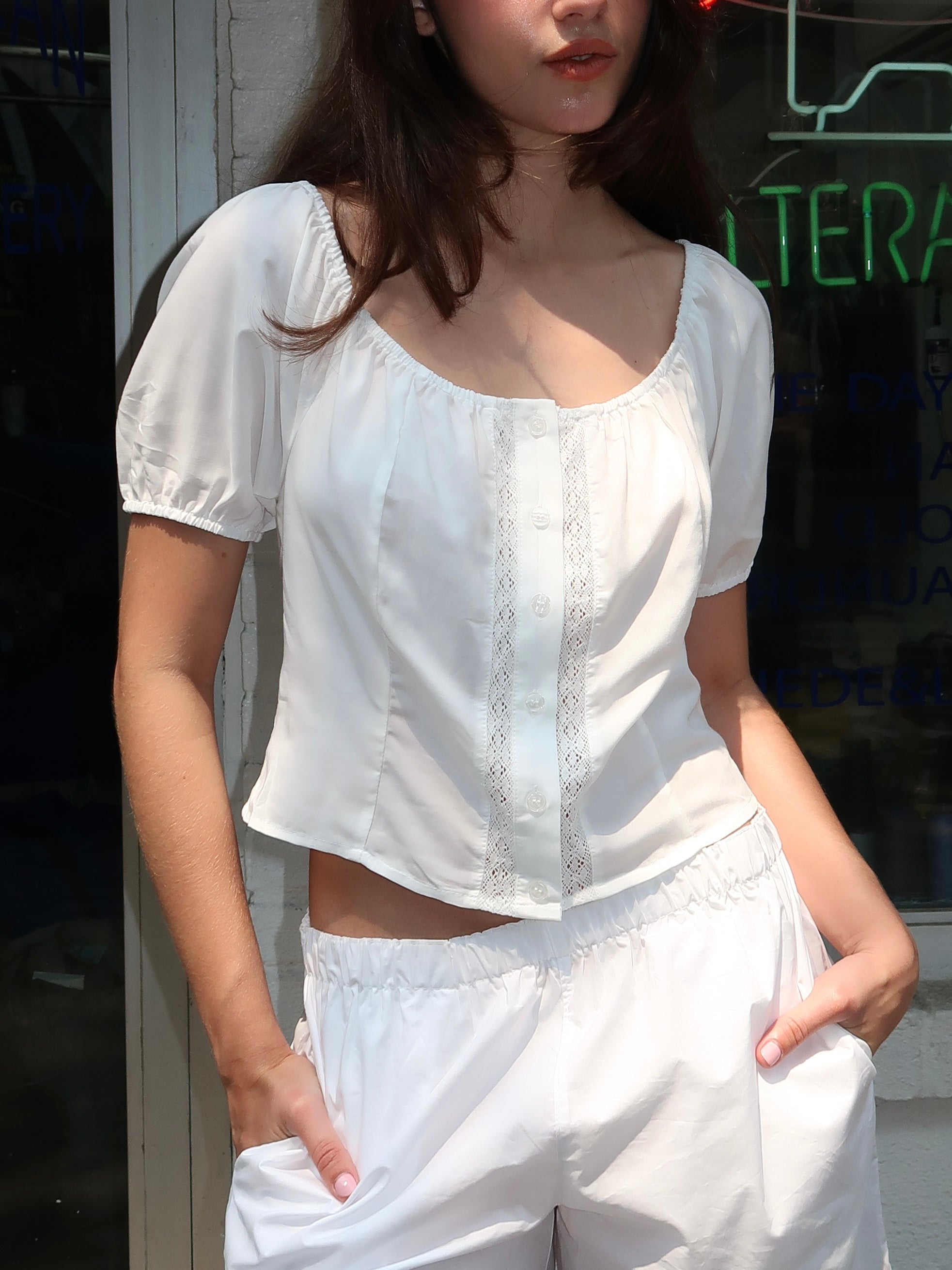Lilo Button Down Blouse in Milk