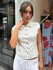 Lainey Button Down Top in Striped Linen