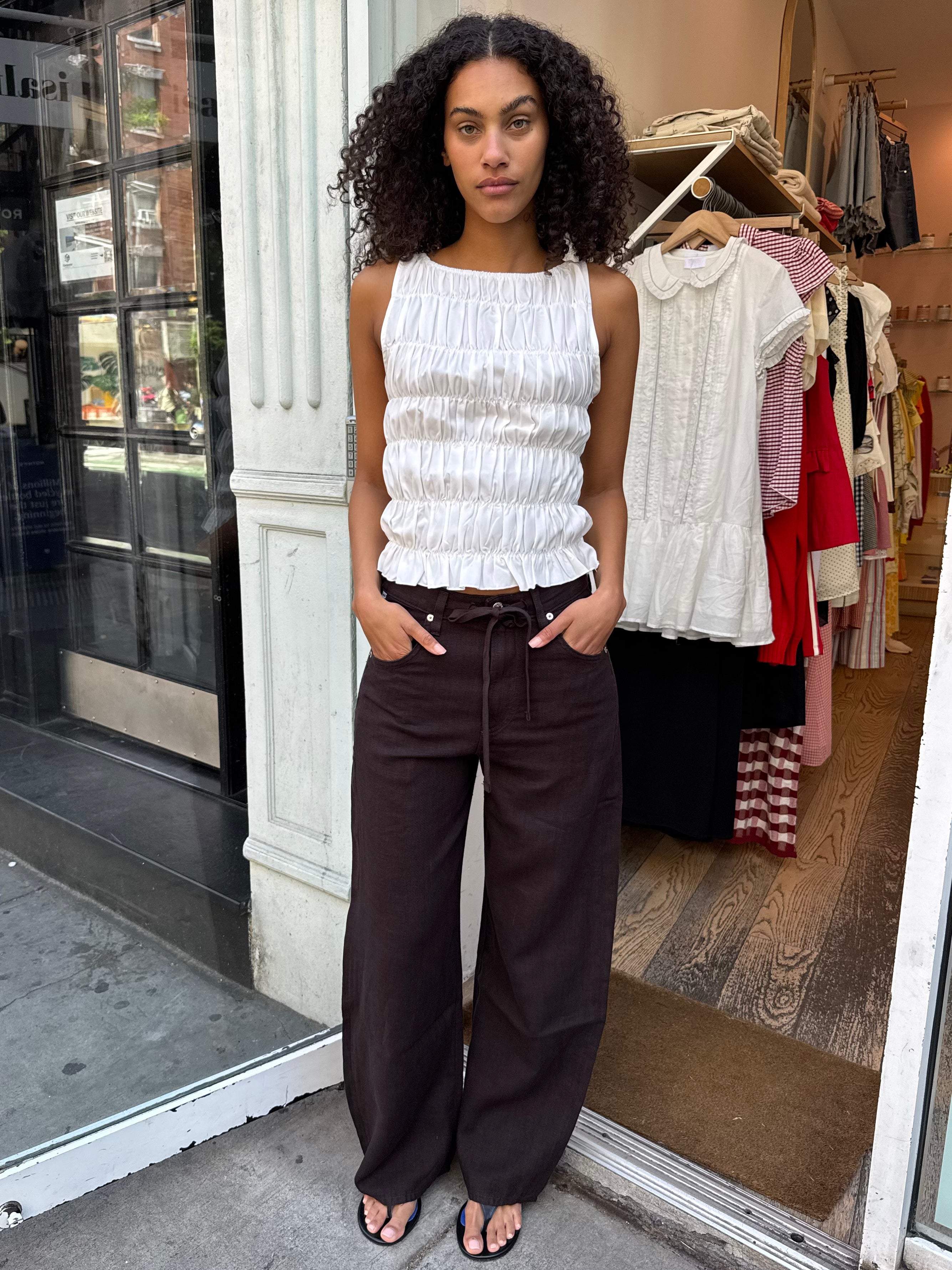 Brynn Drawstring Trouser in Linen Chocolate – Isalis Brynn Drawstring Trouser in Linen Chocolate – Isalis