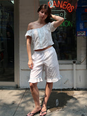 Reyna Long Ruffle Shorts in White