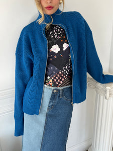 Albet Cable Knit Cardigan in Electric Blue