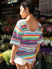Cotton Crochet Multistripe Top