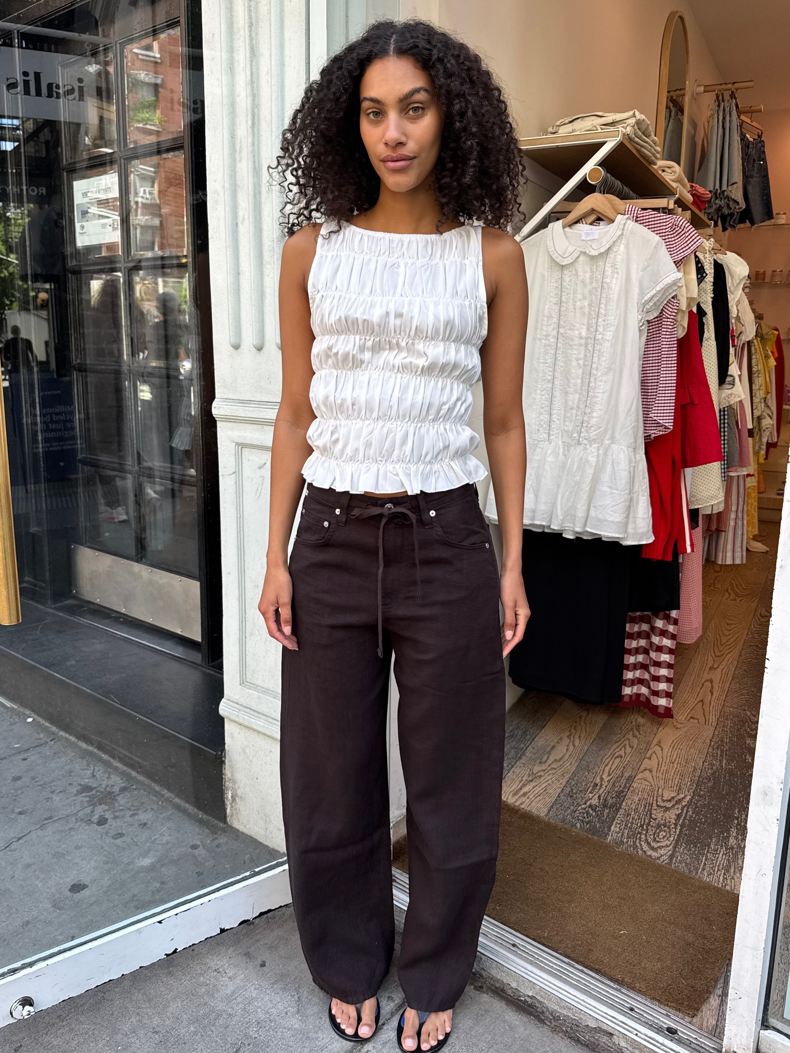 Brynn Drawstring Trouser in Linen Chocolate
