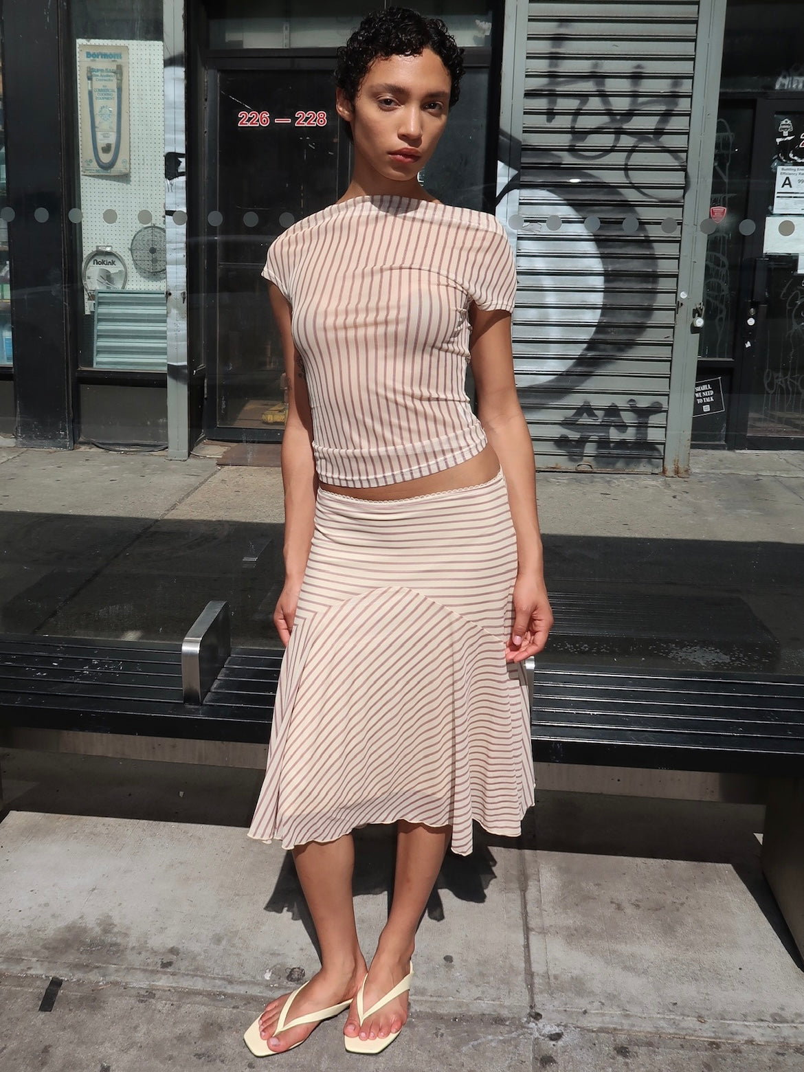 Monroe Midi Skirt in Cream Stripe