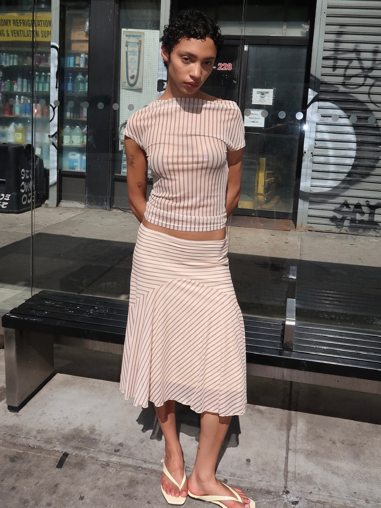 Monroe Midi Skirt in Cream Stripe