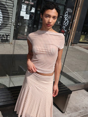 Willow Mesh Cowl Neck Top in Cream Stripe