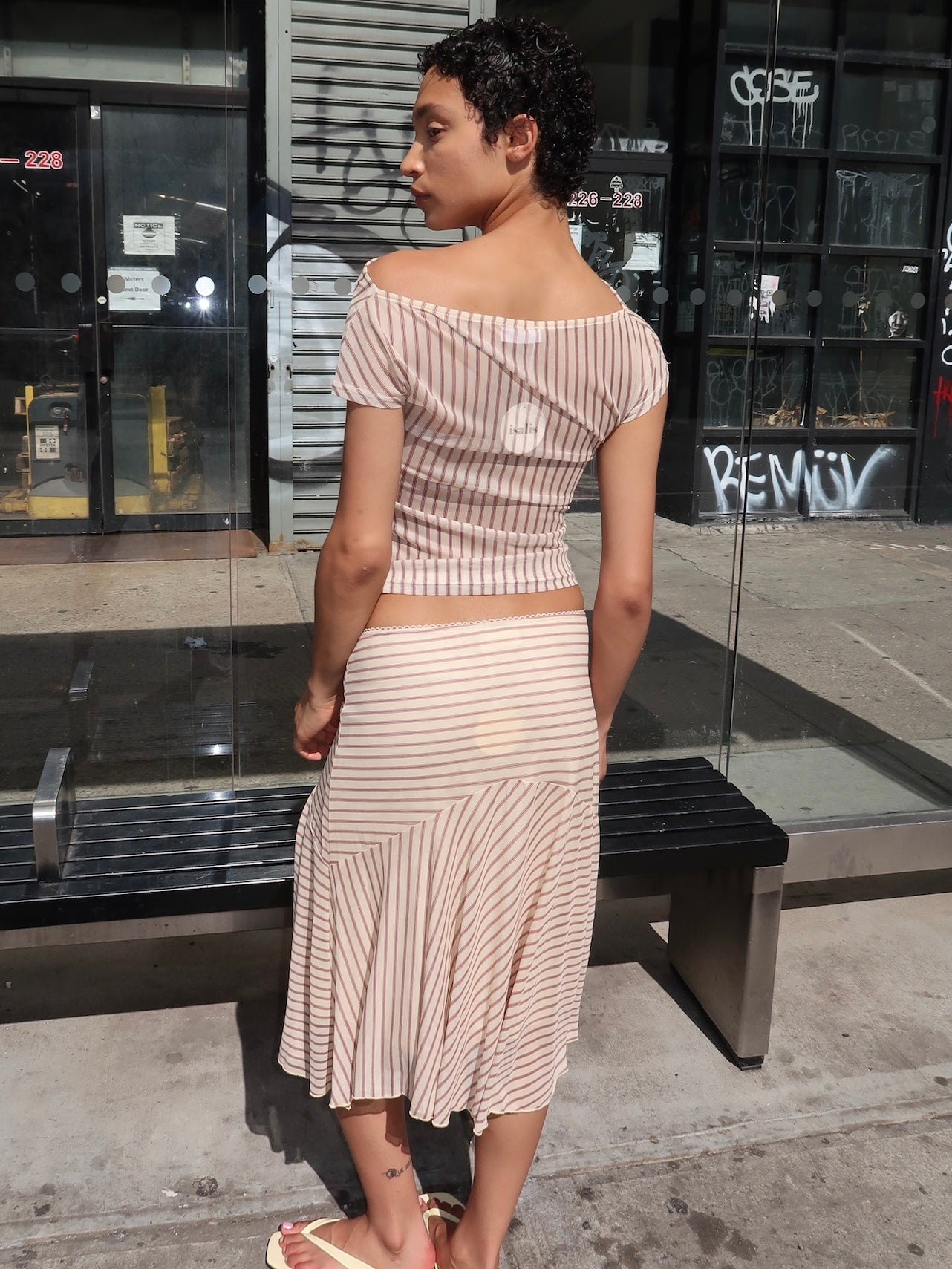 Monroe Midi Skirt in Cream Stripe