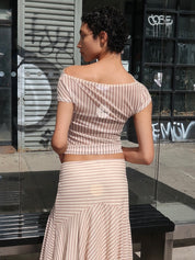 Willow Mesh Cowl Neck Top in Cream Stripe