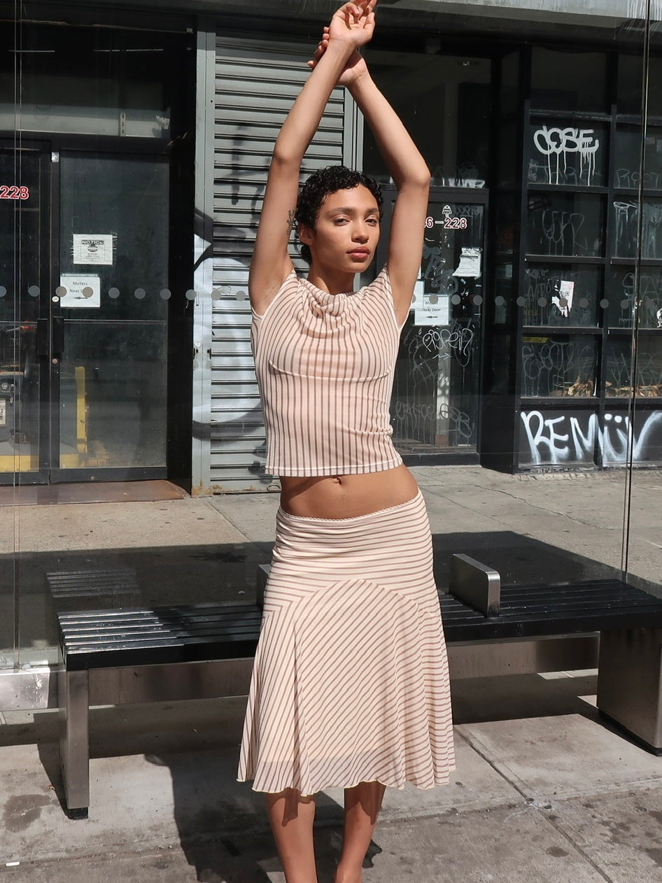 Monroe Midi Skirt in Cream Stripe