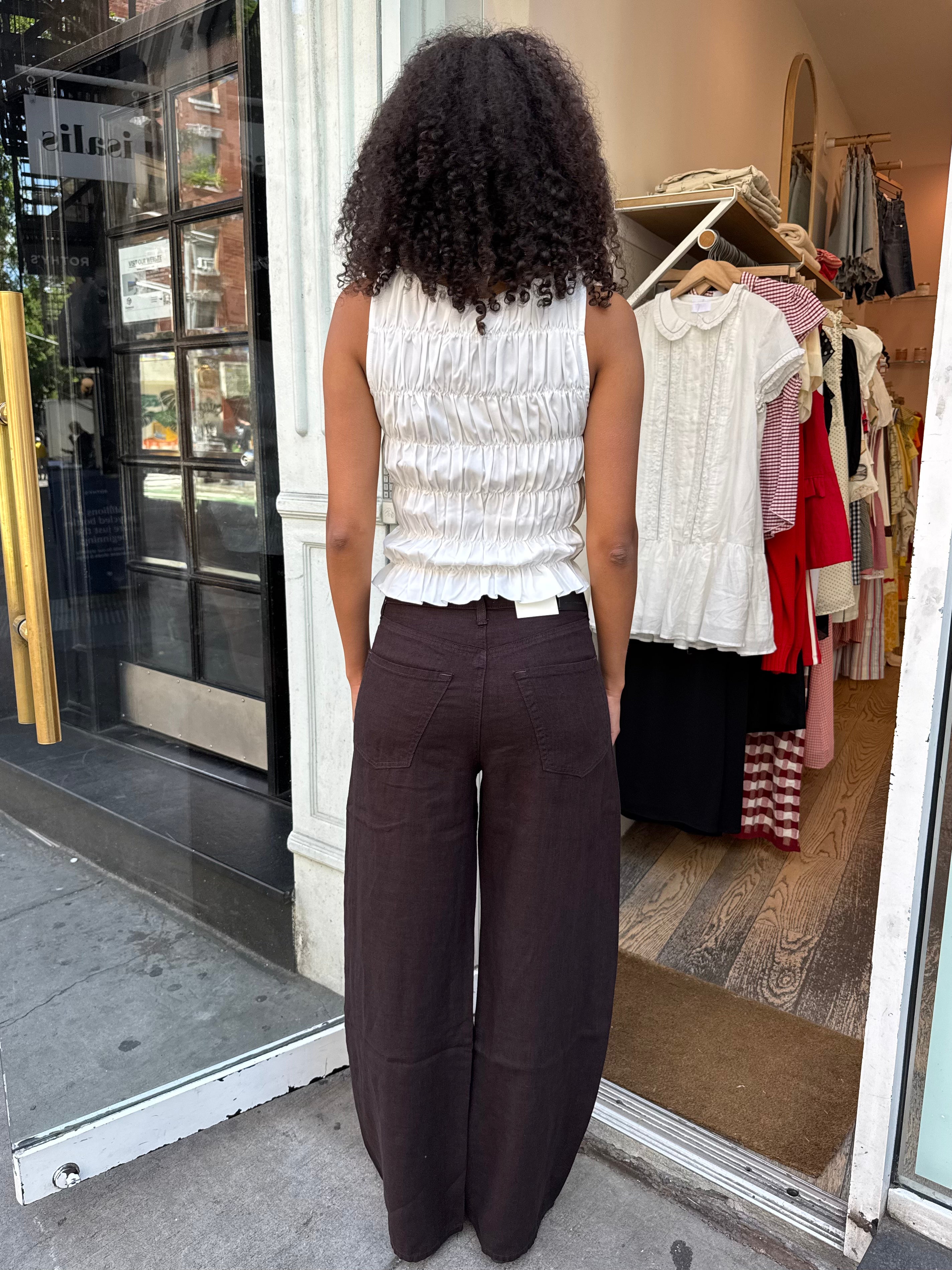 Brynn Drawstring Trouser in Linen Chocolate
