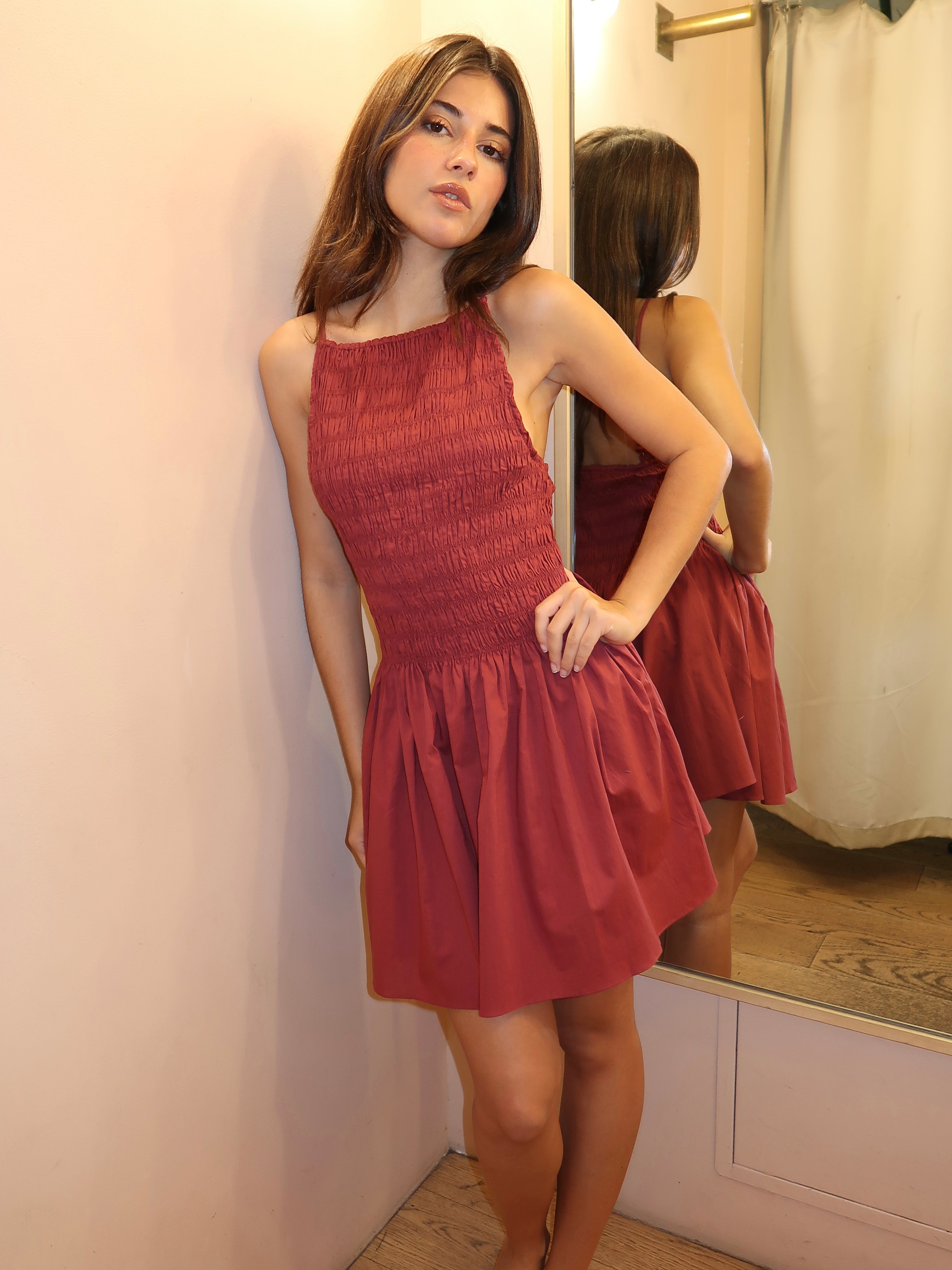 laila mini dress free people La La Luz High Halter Neck Jersey Mini Sundress by free-est at Free People in Red, Size: XS