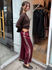 The Silk Stripe Crop Pant in Oxblood