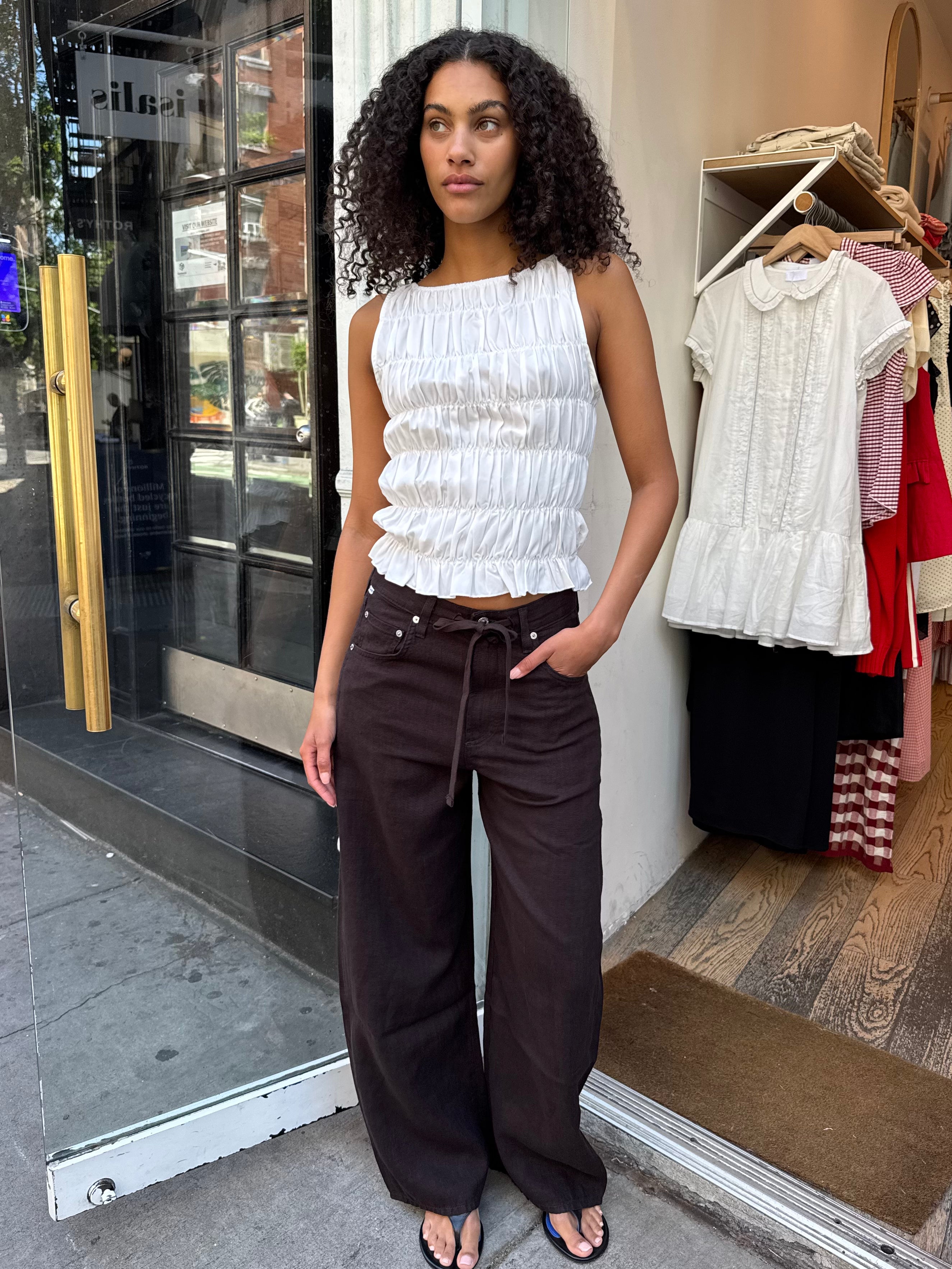Brynn Drawstring Trouser in Linen Chocolate – Isalis Brynn Drawstring Trouser in Linen Chocolate – Isalis