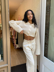 Hana Cropped Crochet Cardi in Oat