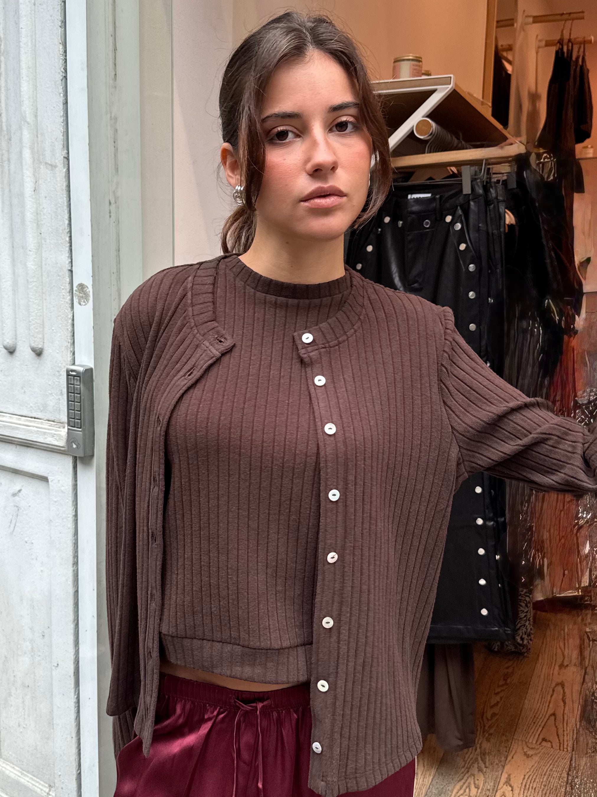 Sweater Rib Cardi in Espresso