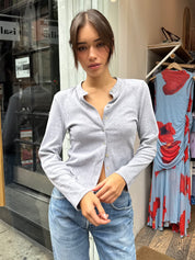 Shalyse Pointelle Long Sleeve Top in H. Grey