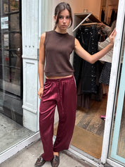 The Silk Stripe Crop Pant in Oxblood
