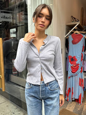 Shalyse Pointelle Long Sleeve Top in H. Grey