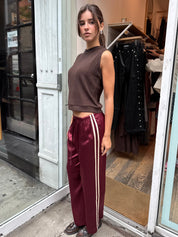 The Silk Stripe Crop Pant in Oxblood