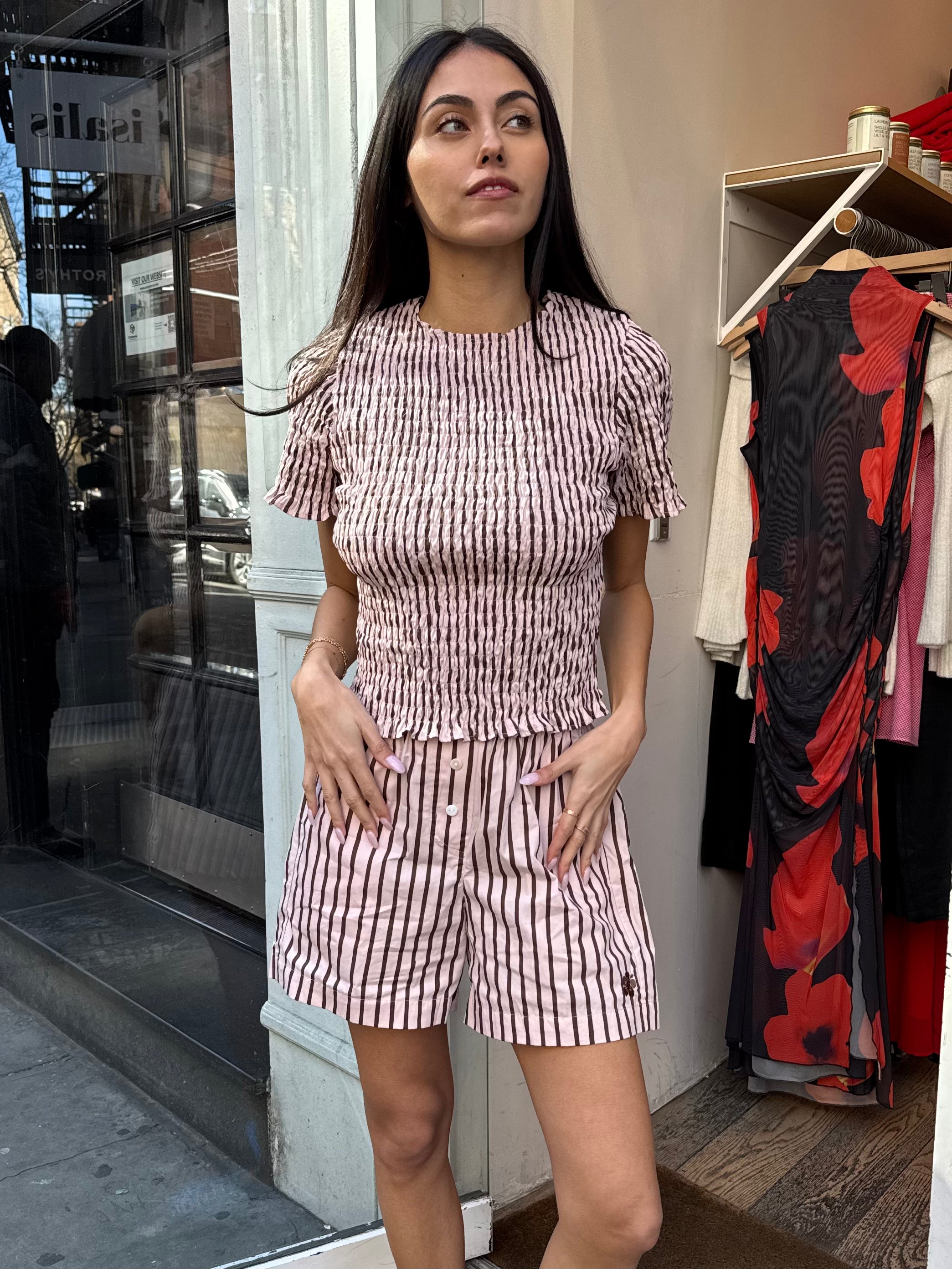 Shirred Tee in Sandy Stripe
