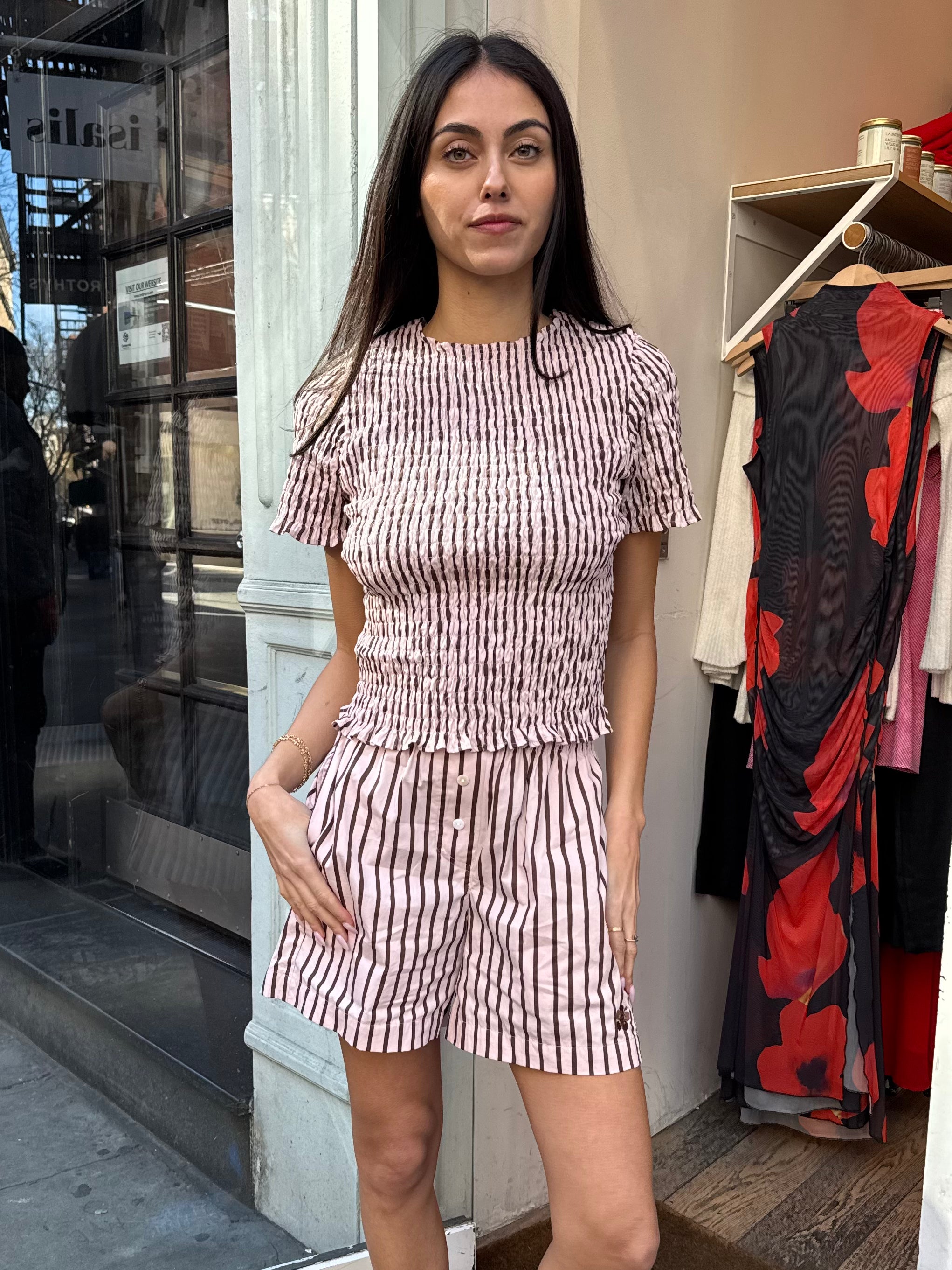 Shirred Tee in Sandy Stripe