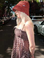 Raffia Tulip Bucket Hat in Chocolate