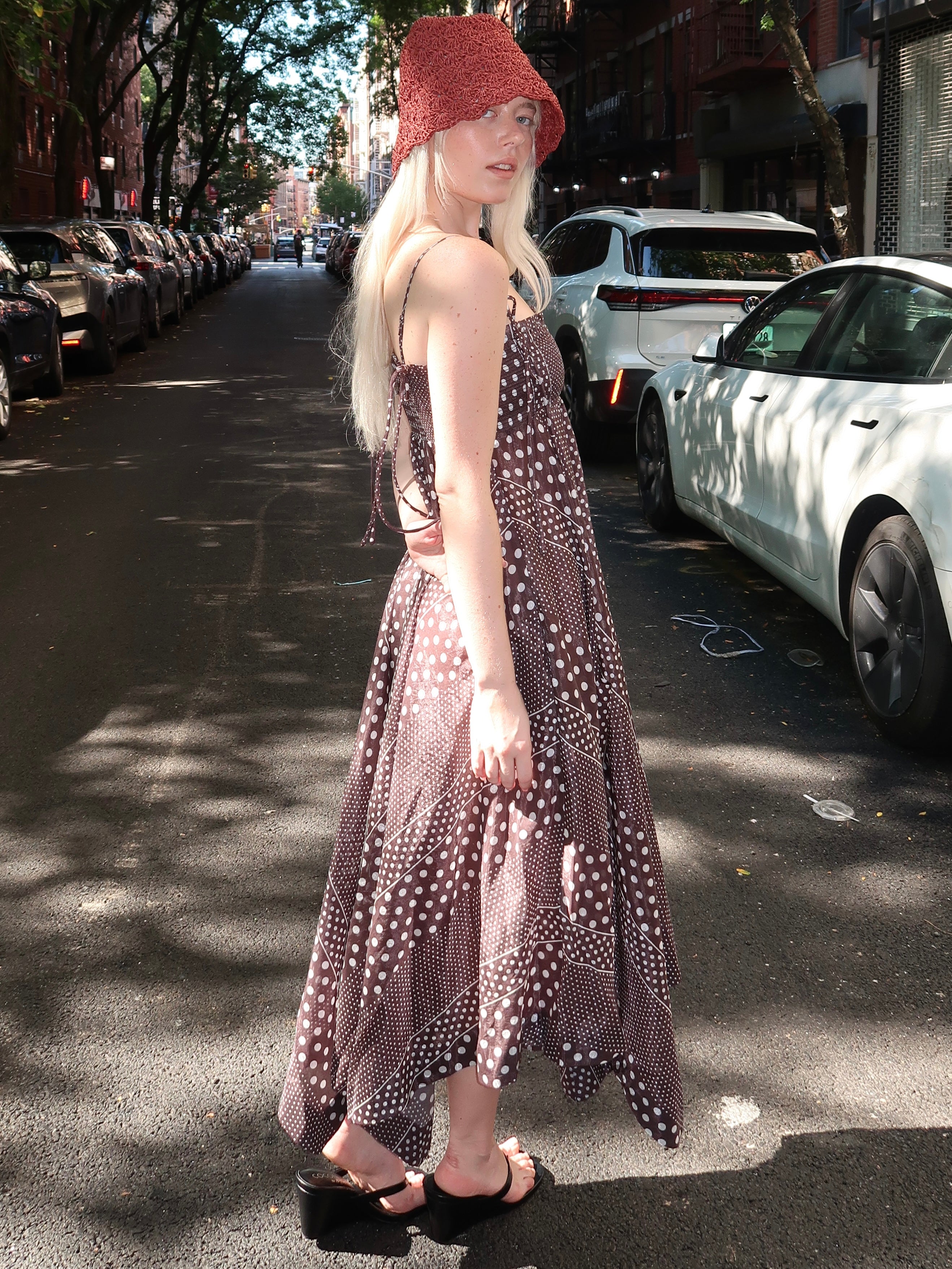 Nani Midi Dress in Dark Brown White Spot