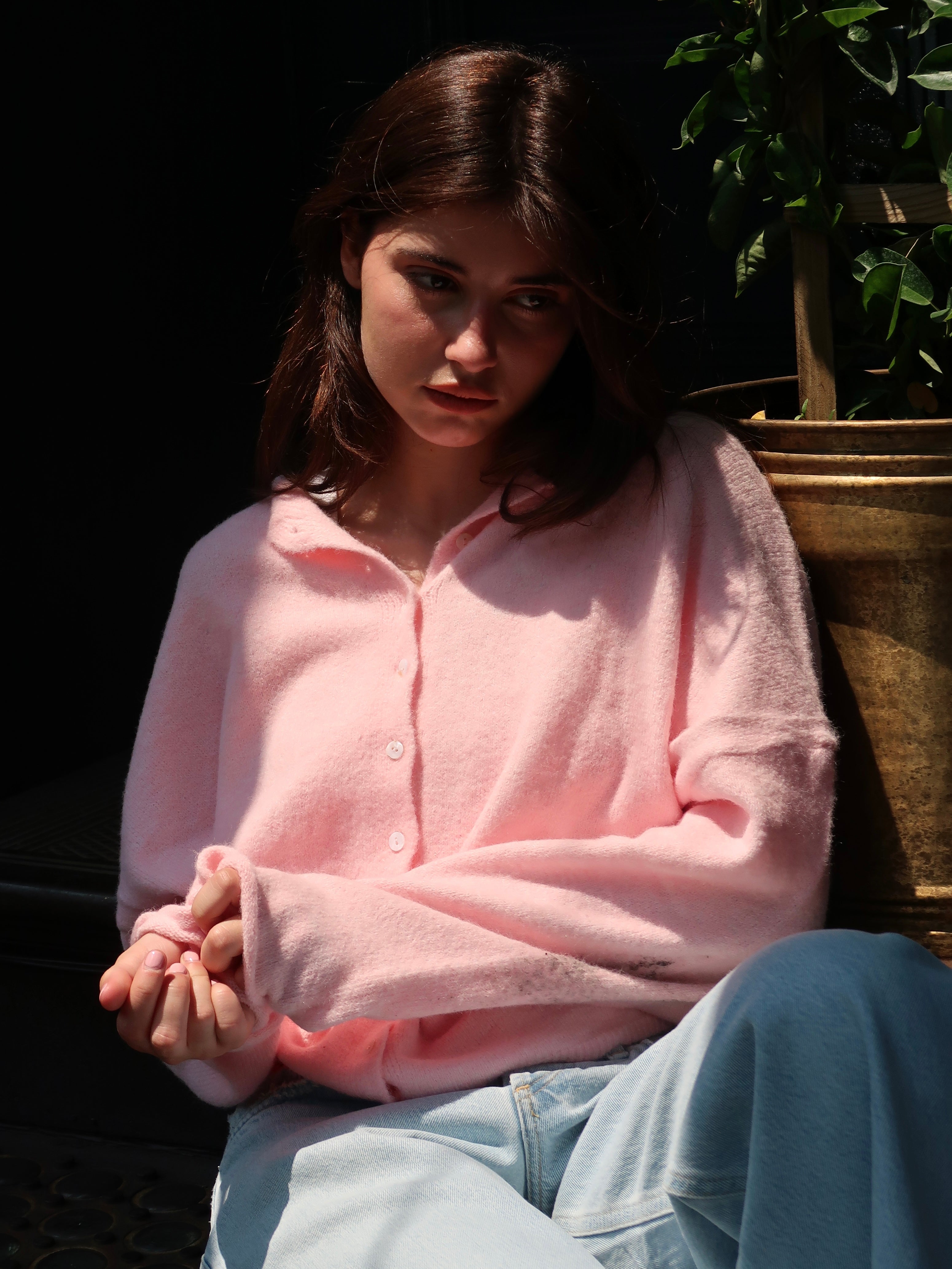 Pisces Button Down Cardigan in Baby Pink