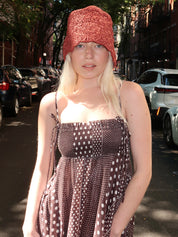 Raffia Tulip Bucket Hat in Chocolate