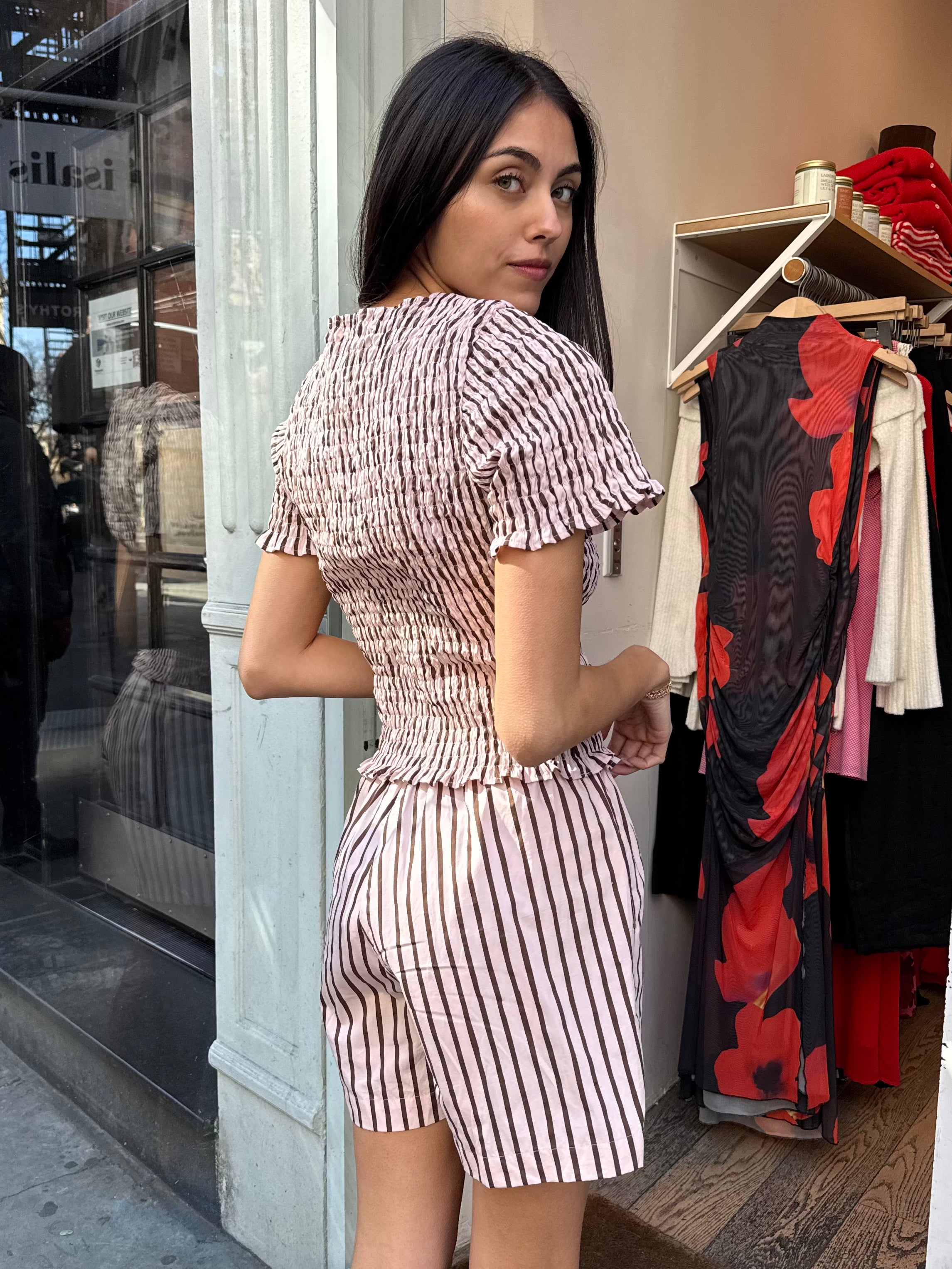 Shirred Tee in Sandy Stripe