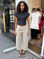 Ayla Raw Hem Crop in Neutral Stripe