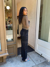 Load image into Gallery viewer, Carli High Waist Stitch Cargo Pants in Black
