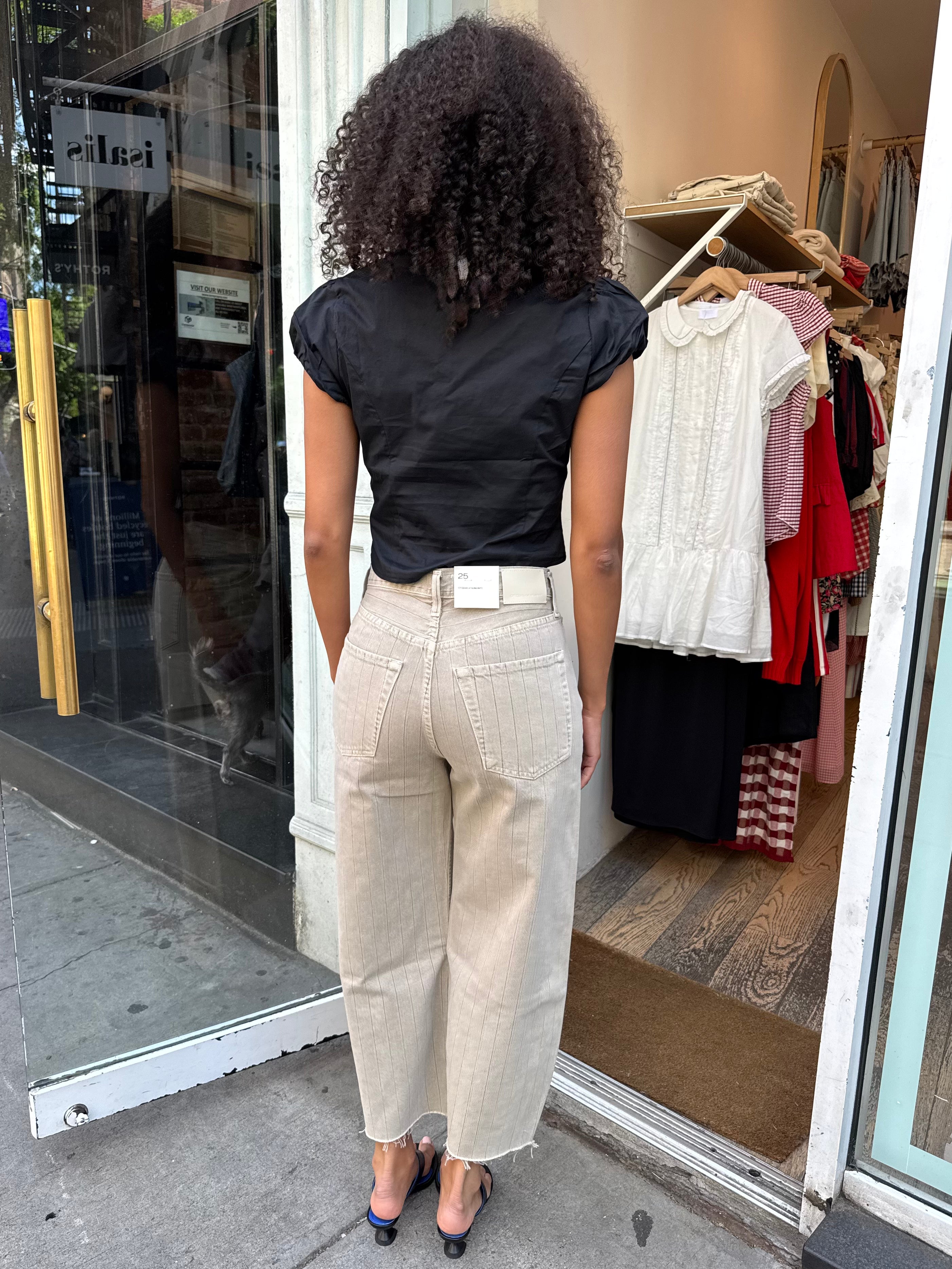 Ayla Raw Hem Crop in Neutral Stripe