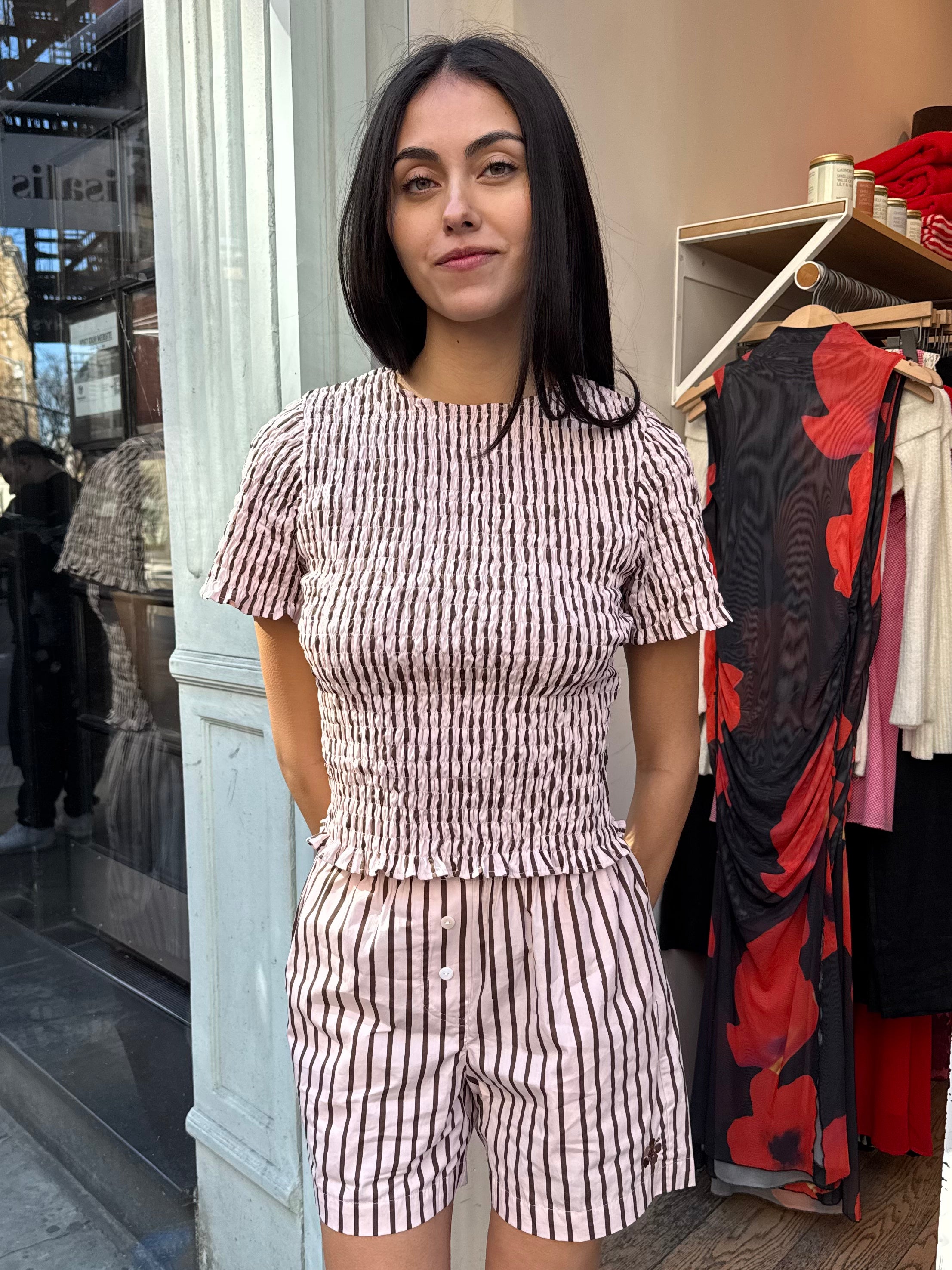 Shirred Tee in Sandy Stripe
