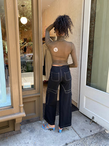 Carli High Waist Stitch Cargo Pants in Black