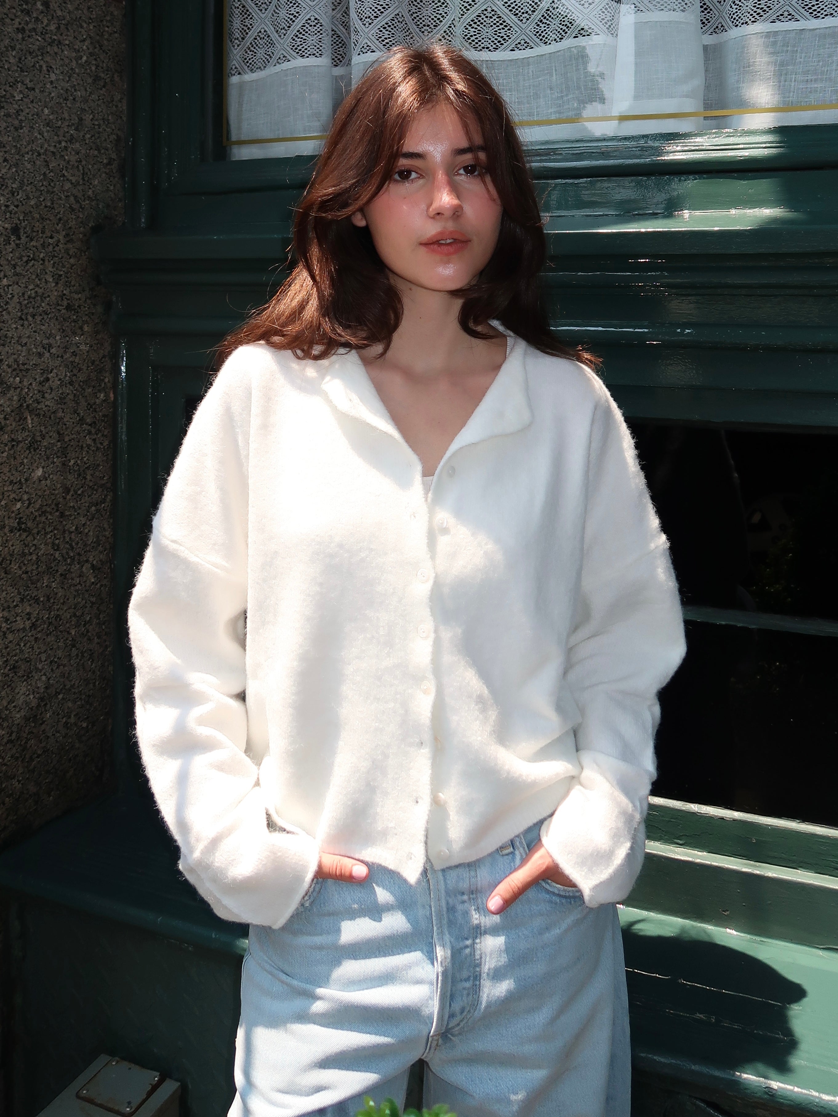 Pisces Button Down Cardigan in Snow