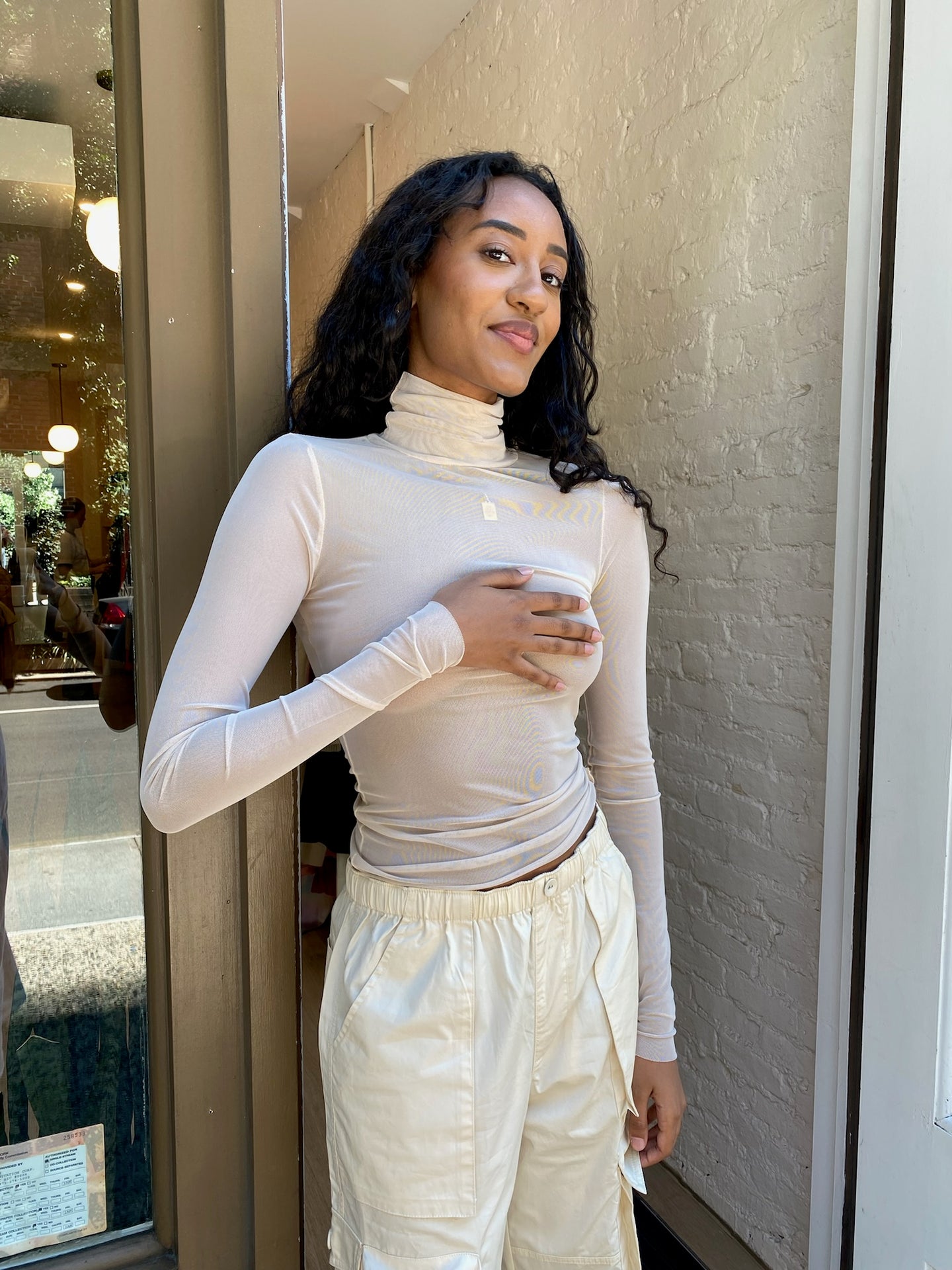 Zuna Mesh Turtleneck in Nude