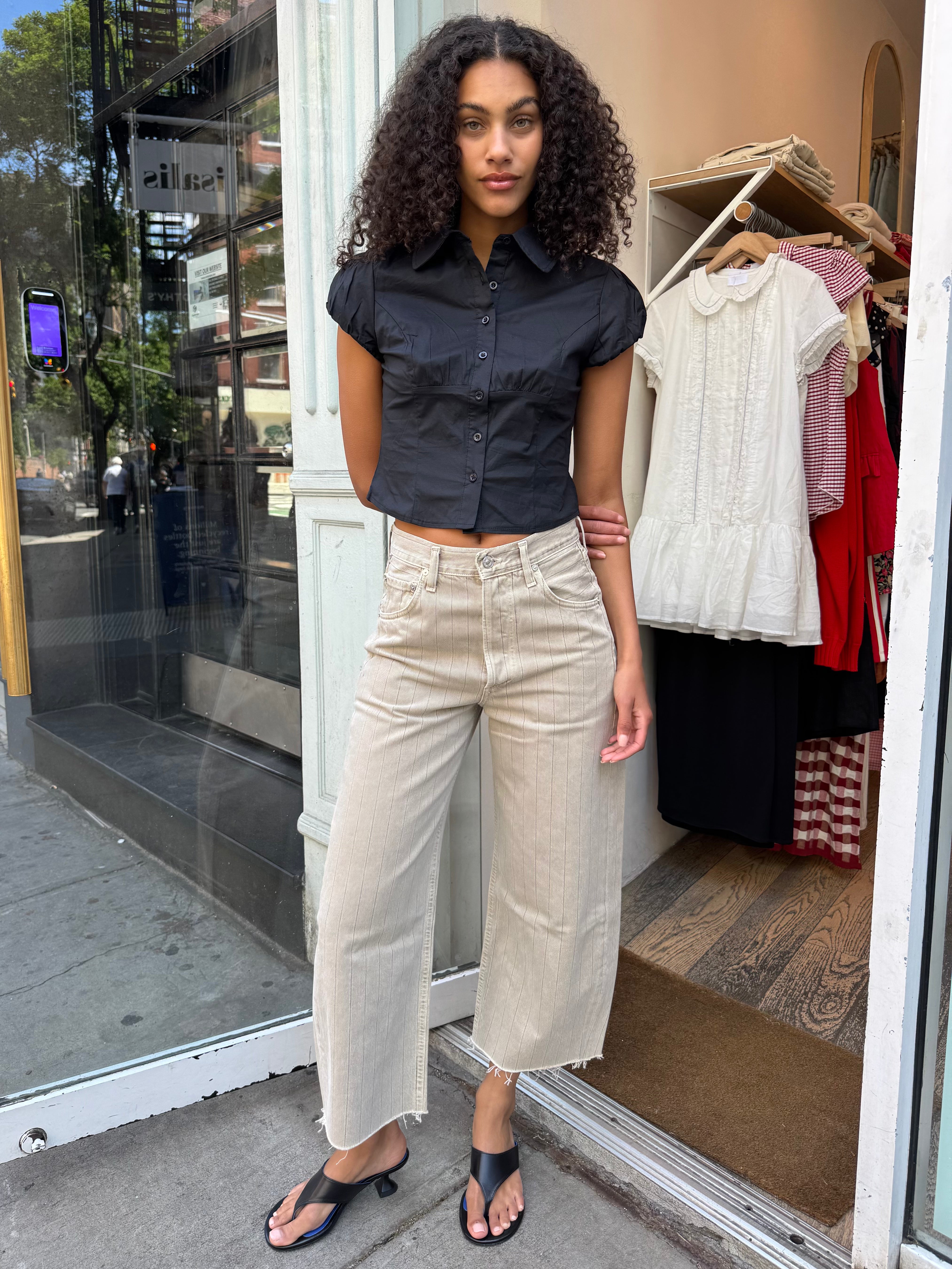 Ayla Raw Hem Crop in Neutral Stripe