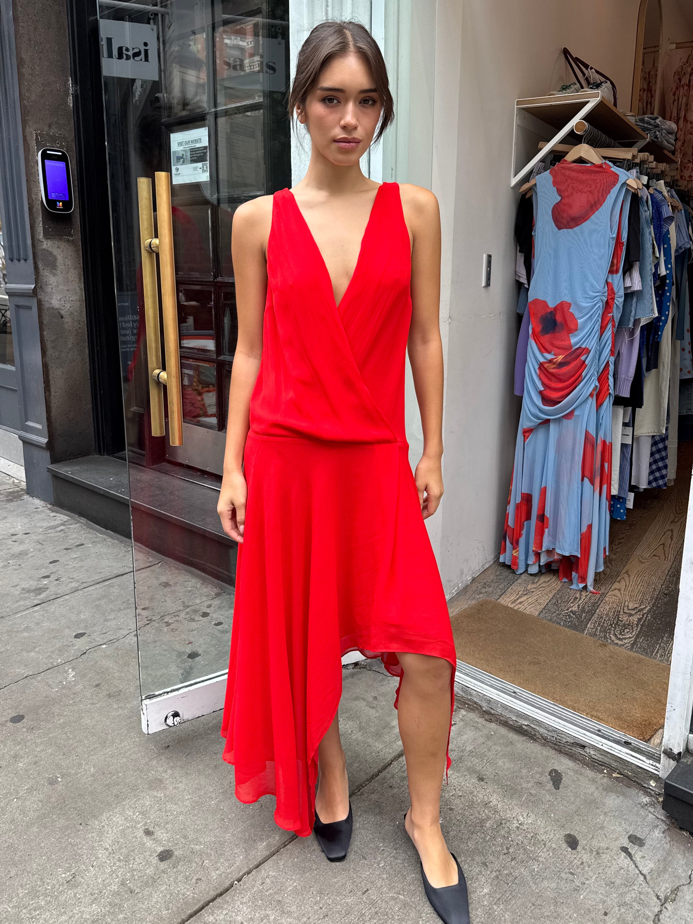 Rhone Wrap Asym Dress in Chilli