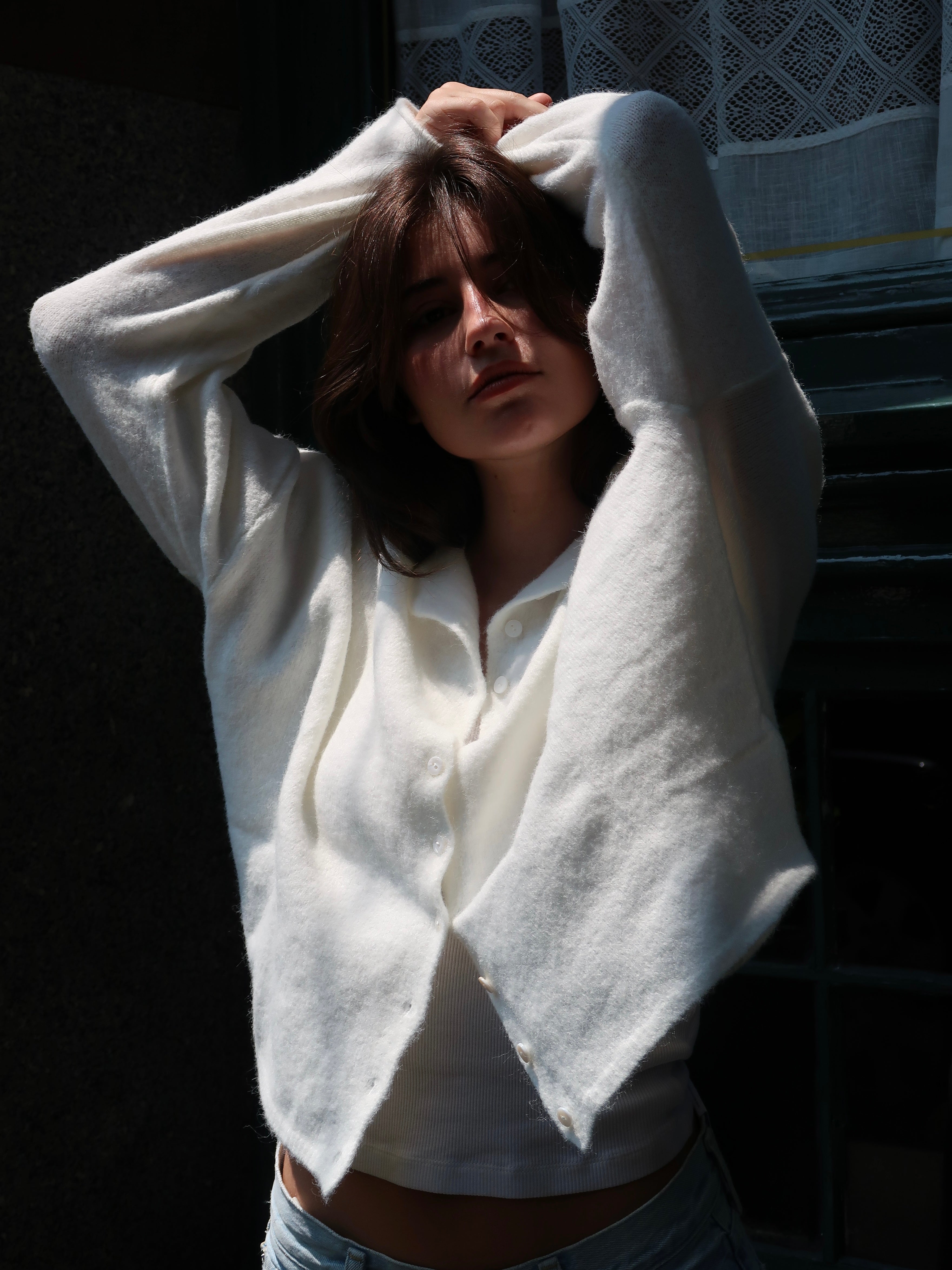 Pisces Button Down Cardigan in Snow