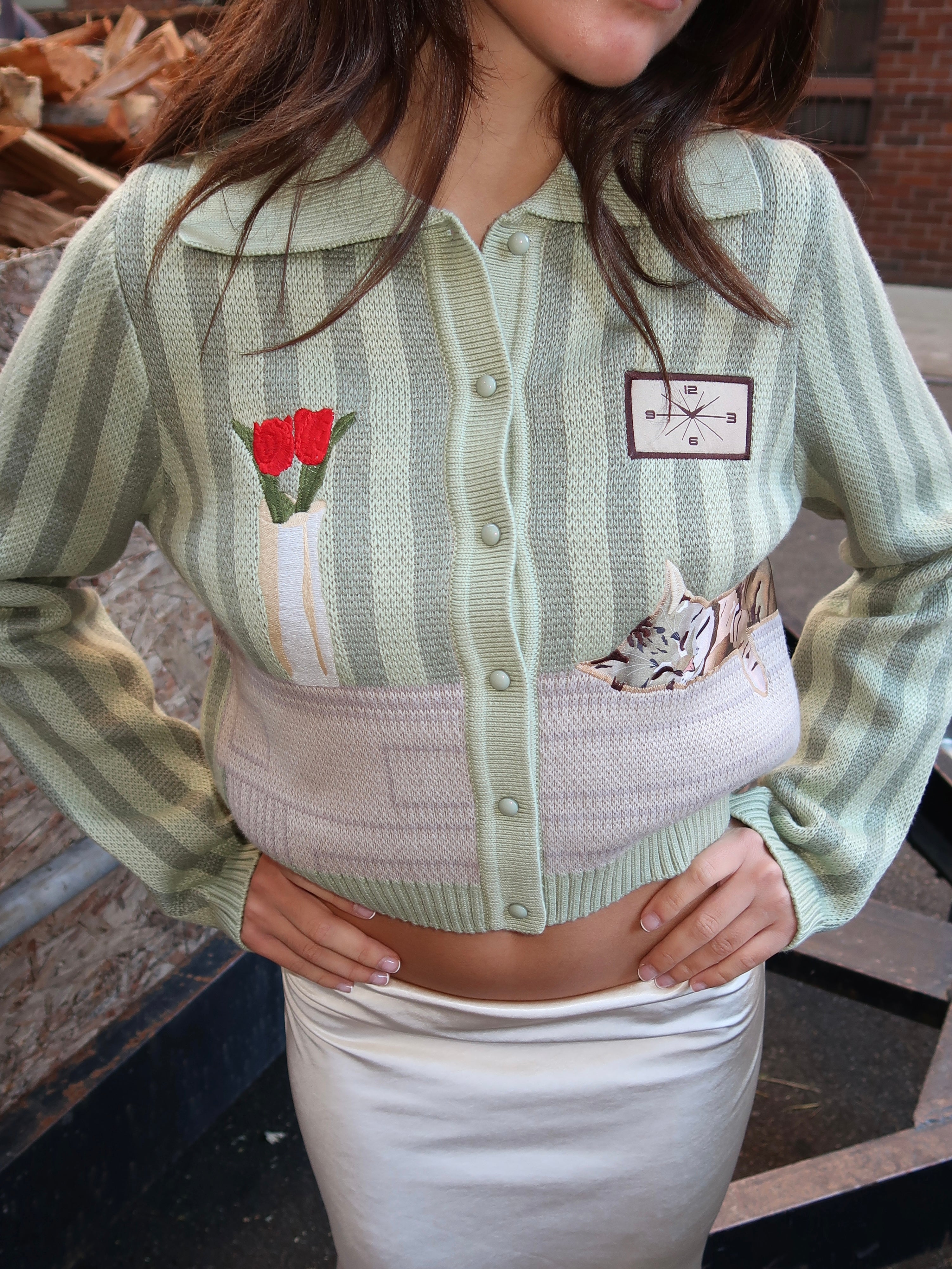The Sleepy Cat Cardigan in Matcha
