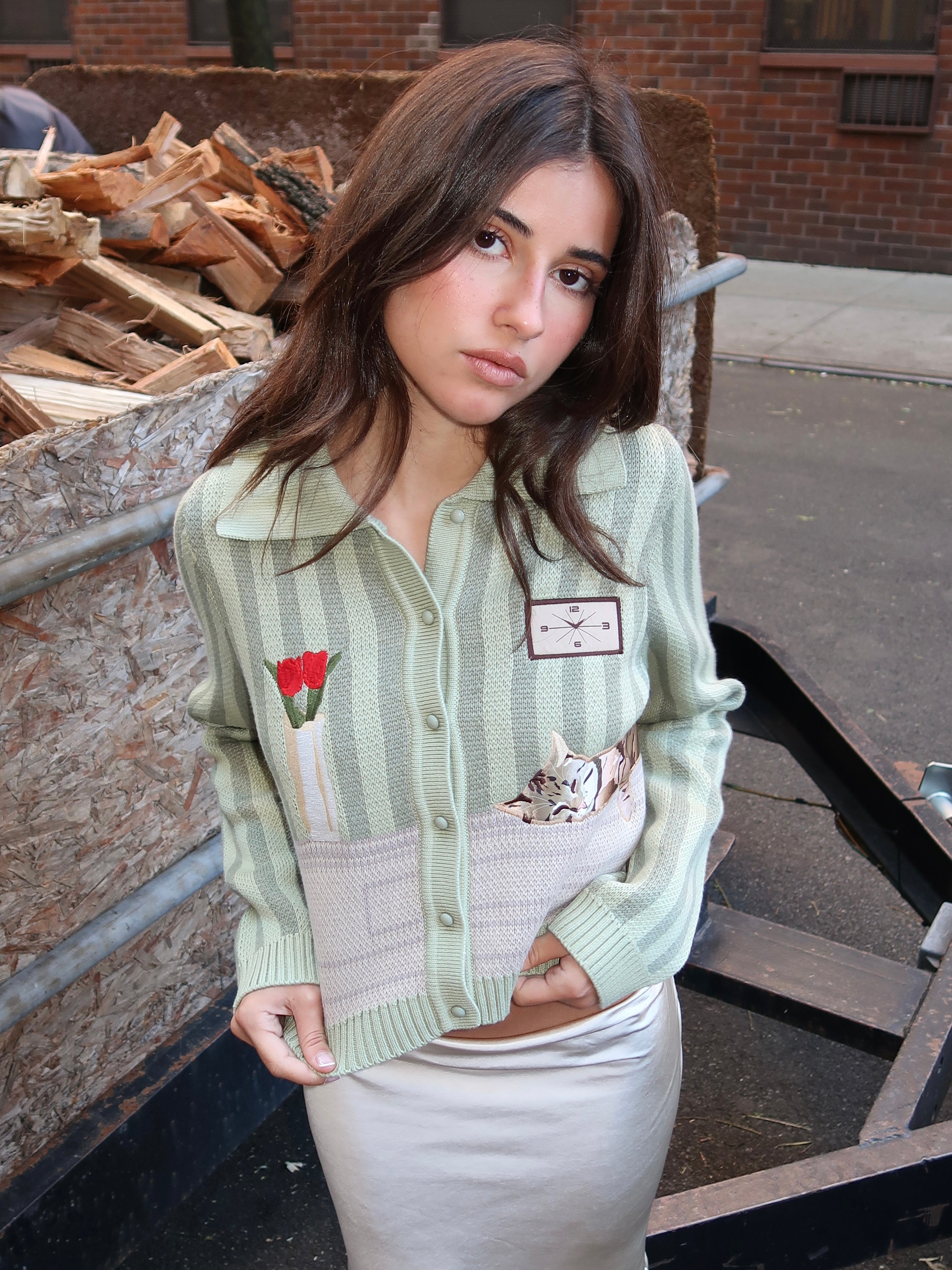 The Sleepy Cat Cardigan in Matcha