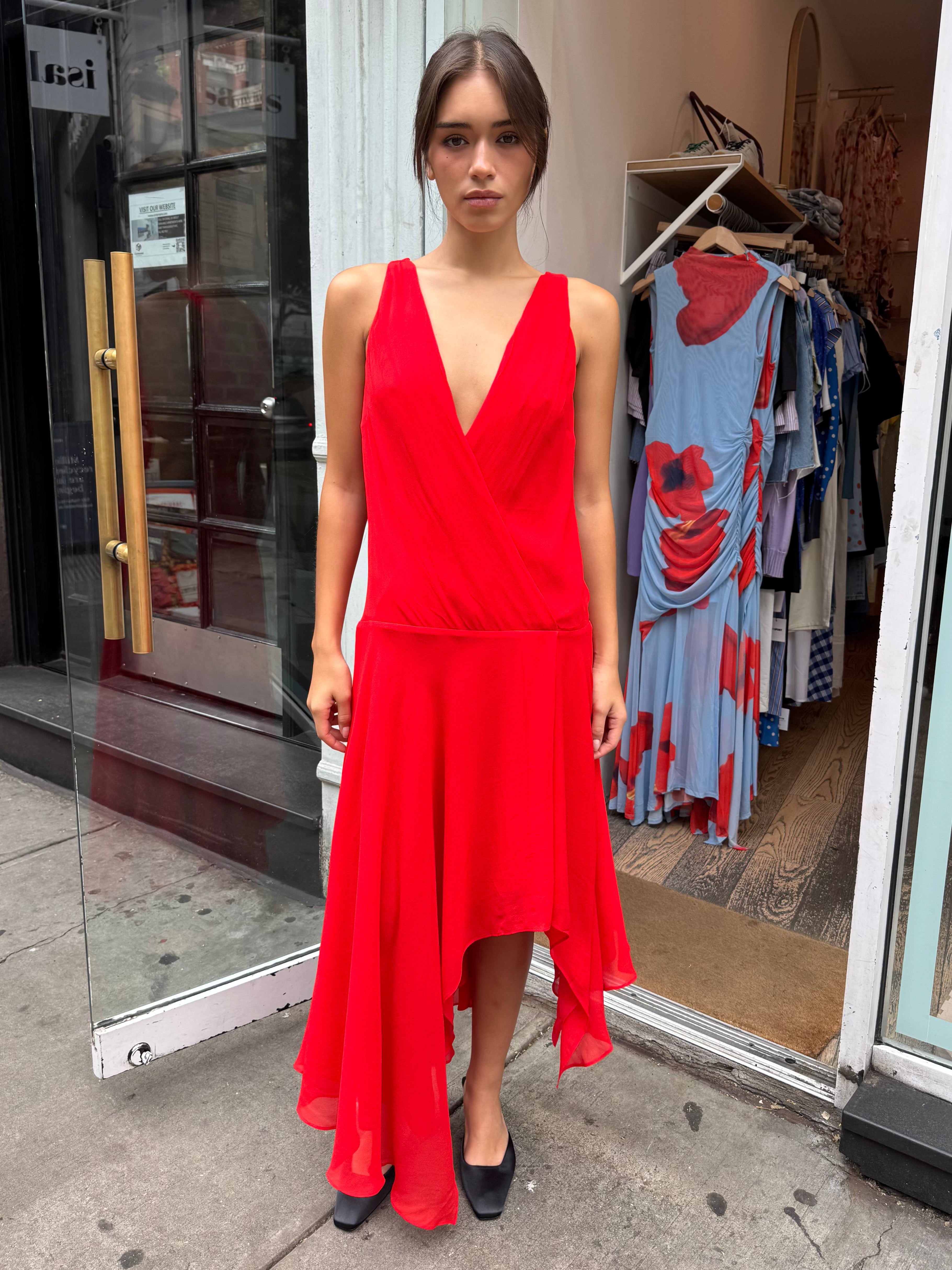 Rhone Wrap Asym Dress in Chilli